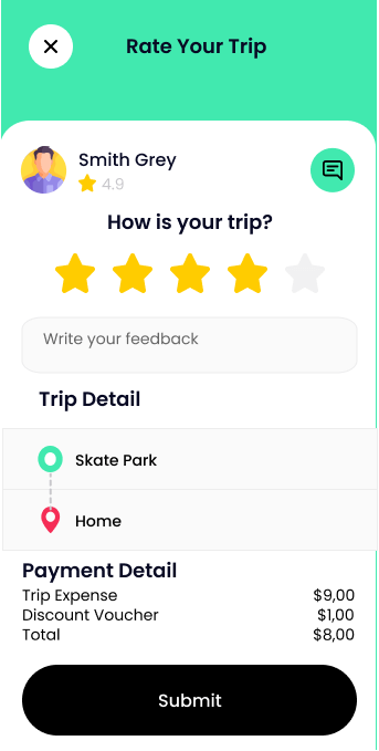 Careem clone rate and review screen