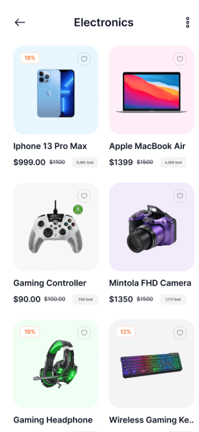 Ebay clone product listing screen