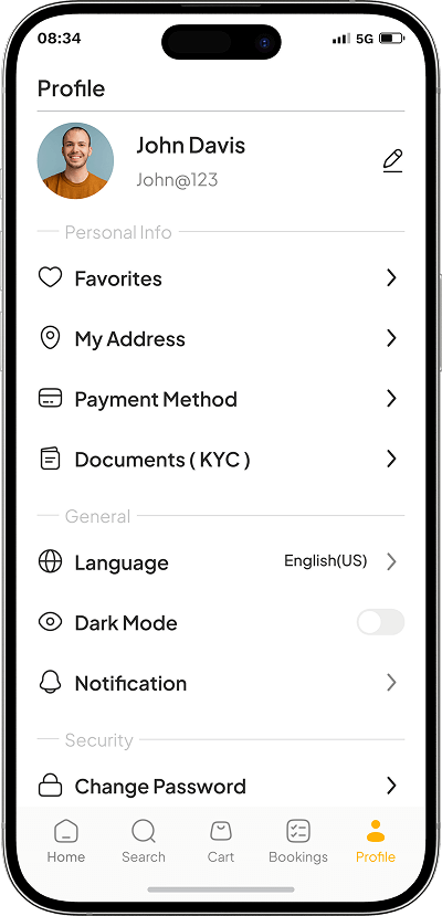 Equipment rental app profile detail screen