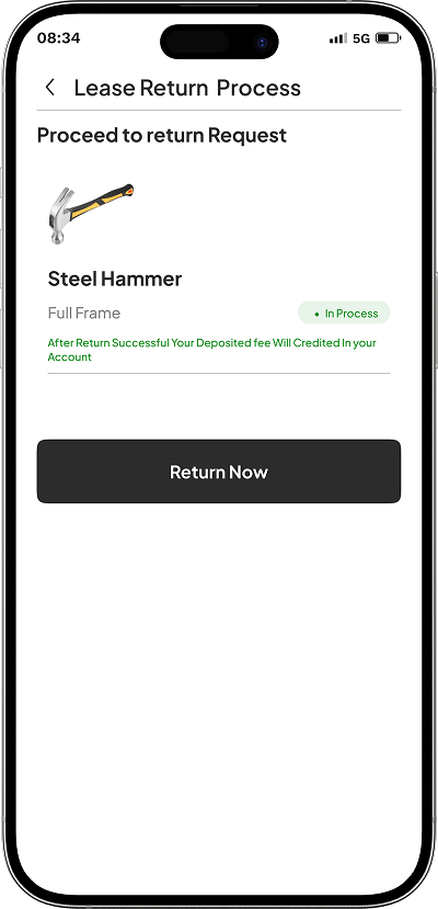 Equipment rental app return tool screen