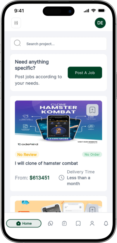 Fiverr clone homescreen