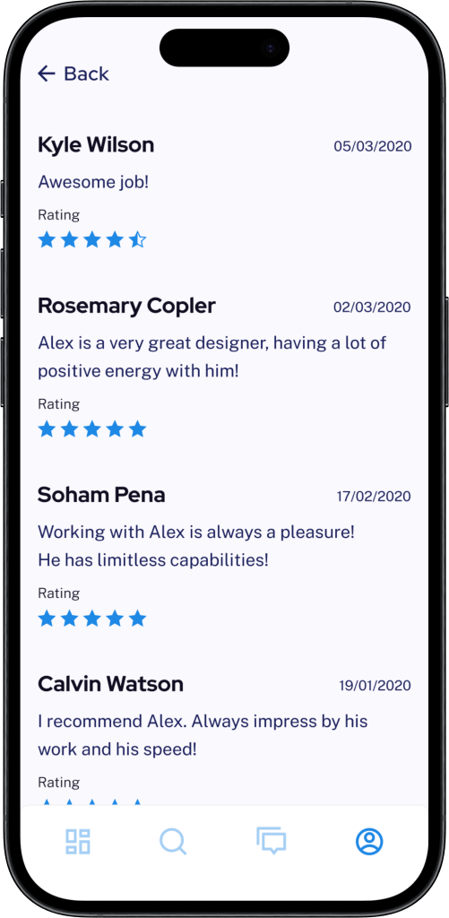 Freelancer Clone Review and Rating Control Screen