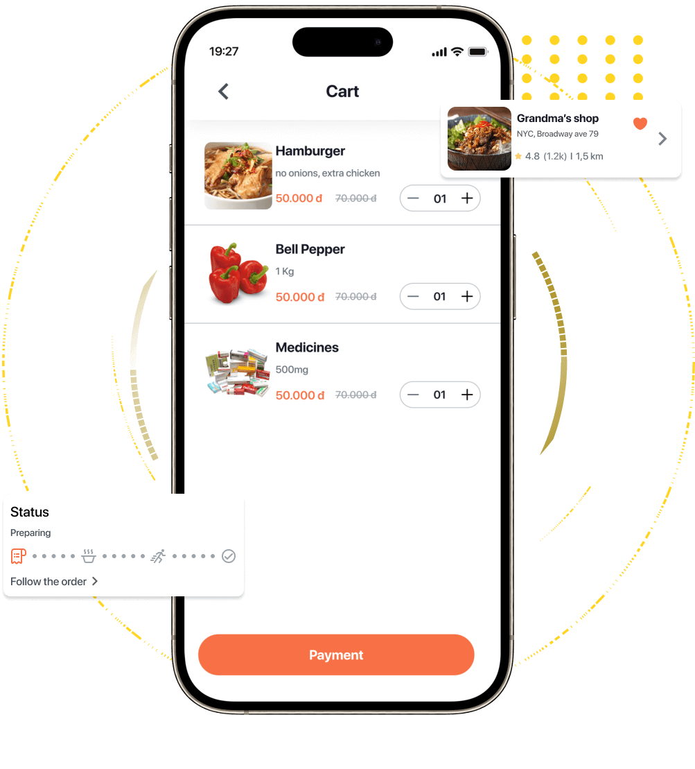 Postmates clone cart with added items