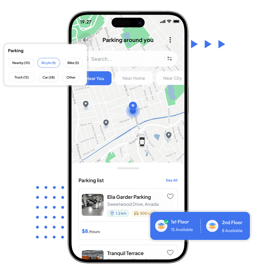SpotHero clone parking type and parking around you map feature