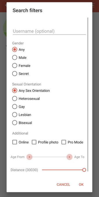 Tinder clone search filters