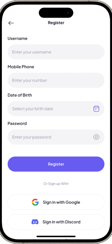Twitch Clone registration screen