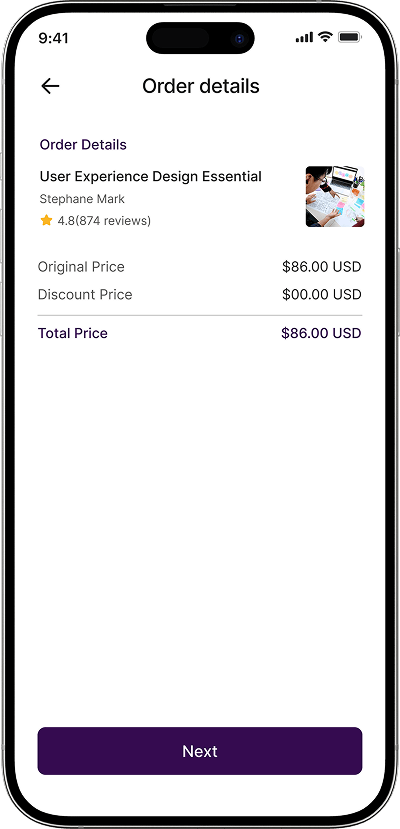 Udemy clone order details screen