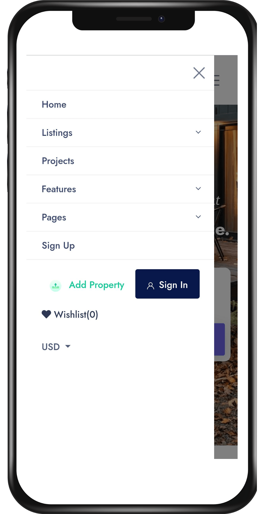 Zillow clone sidebar screen
